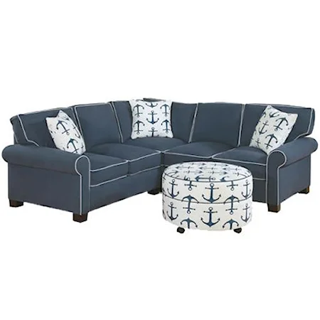 Casual Fully Upholstered Sectional with Block Feet